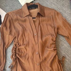 Zara Brown Casual Button Down Dress